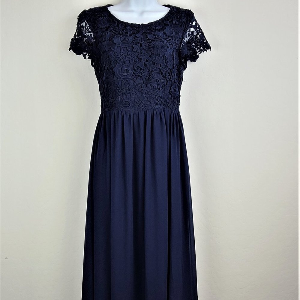 Lulu's Maxi Dress S Navy Blue Open Back Crocheted